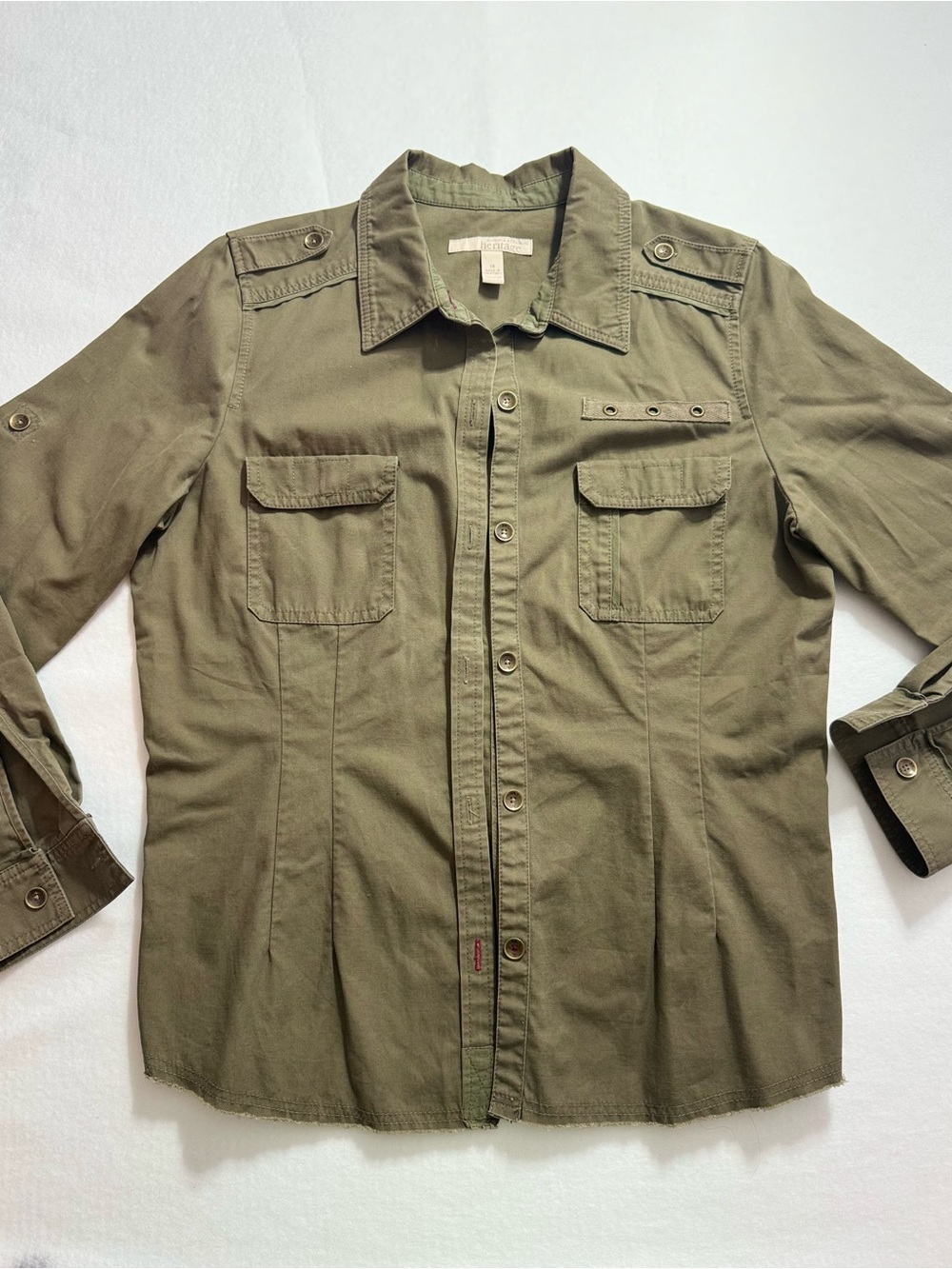 Women’s Banana Republic Heritage Olive Green Military Field Shirt Jacket Size 14